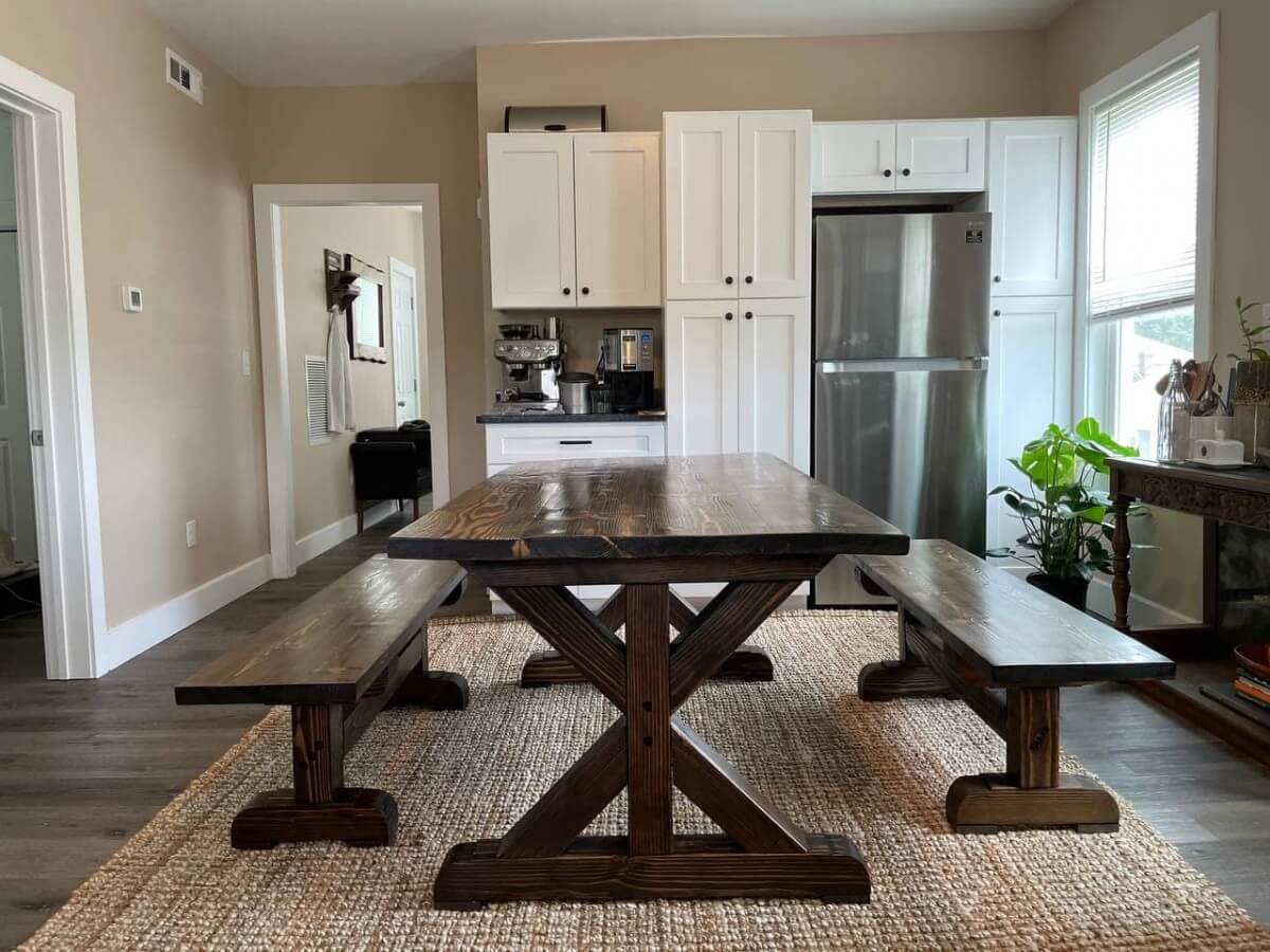 Finished Farmhouse Dinner Table with Benches