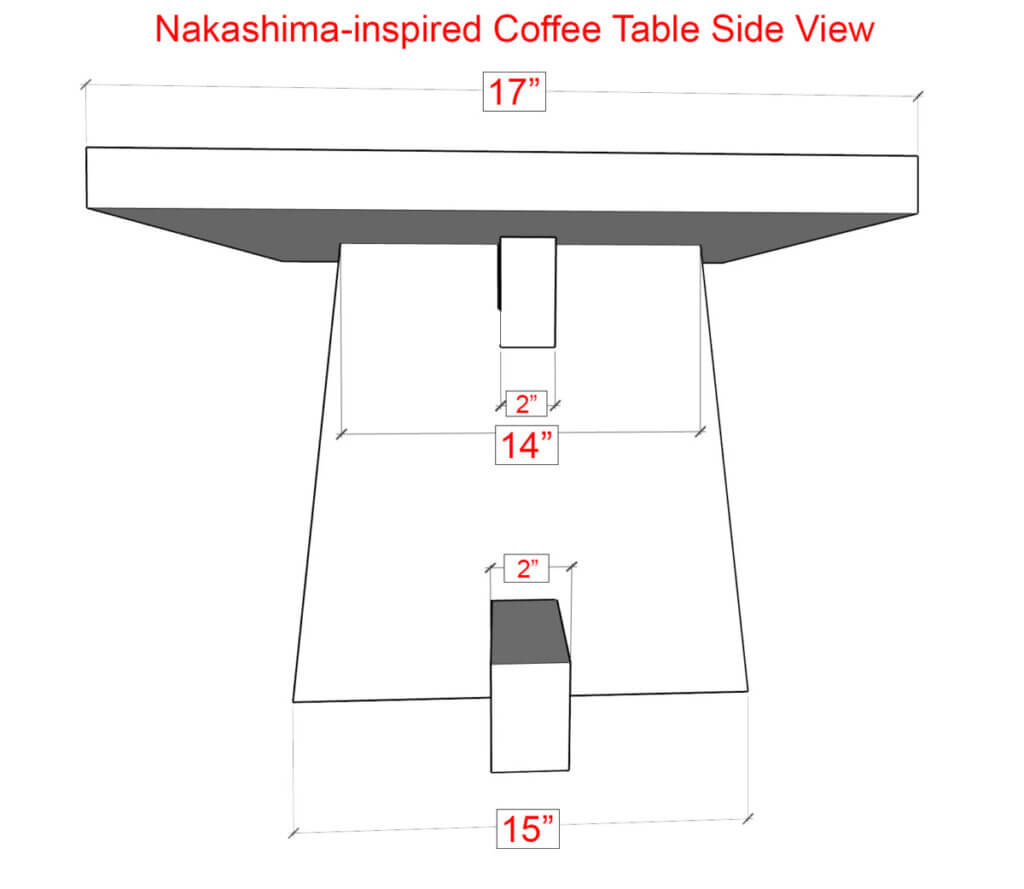 Nakashima inspired coffee table dimensions diagram 2