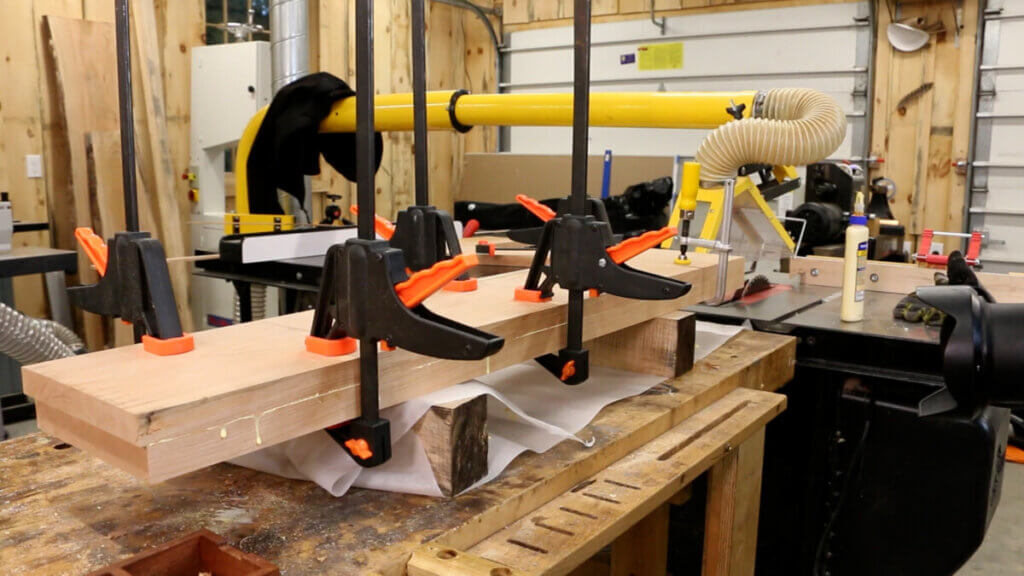 Clamping the glue-up of the cross support stock
